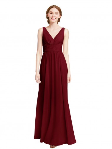 Long Chiffon V-Neck Bridesmaids Dress with Double Strap Glasgow