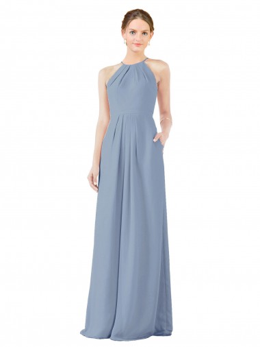 Fitted Long High Halter Neck Chiffon Bridesmaid Dress with Keyhole Back Glasgow