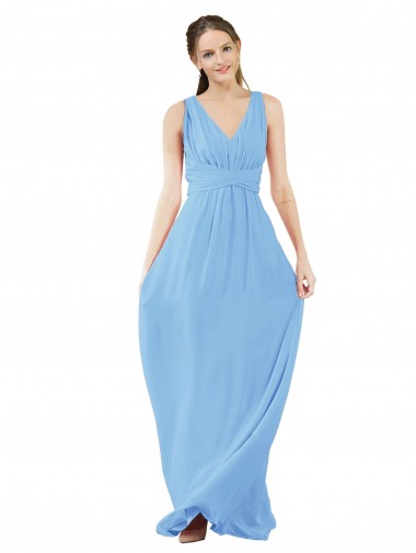 Long V-Neckline Chiffon Bridesmaid Dress with Twisted Waist Glasgow