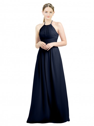 Halter High Neck Long Chiffon Bridesmaid Dress with Open Back Glasgow