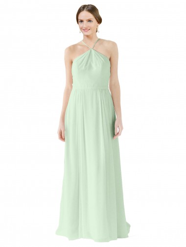Front halter Neckline and Deep Back Long Chiffon Bridesmaid Dress Glasgow