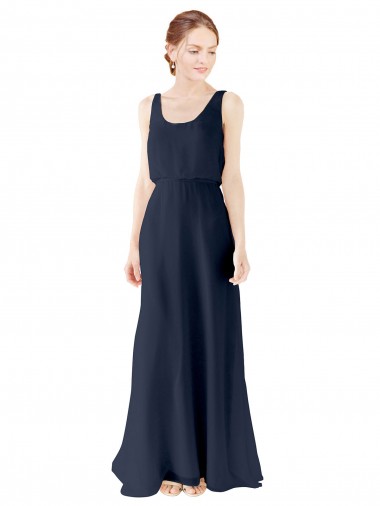 Scoop Neckline Fitted Long Chiffon Bridesmaid Dress Open Back Glasgow