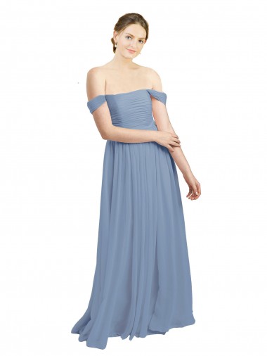 Long Floor Length Chiffon Bridesmaid Dress with Fluttering Off the Shoulder Straps Glasgow