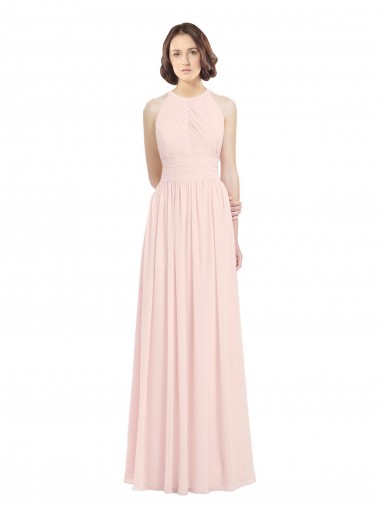 Sleeveless Chiffon High Neck Bridesmaid Dress with Diagonal Pleats Glasgow