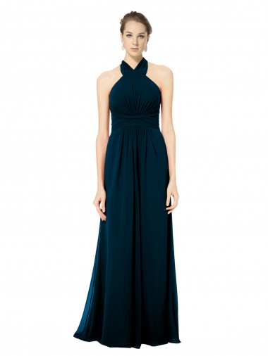Keyhole Back Long Chiffon Halter Dress with Halter Straps Cross Neck Glasgow