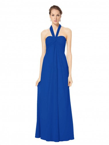 Sleeveless Long Chiffon Empire Gown with Pleated Halter Straps Glasgow
