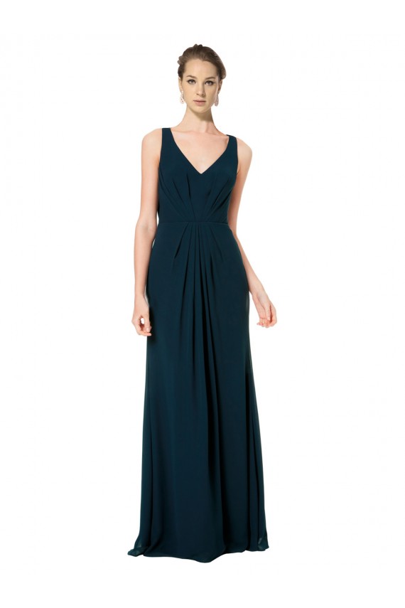 Long Chiffon V-Neck Sleeveless Bridesmaid Dress with Large Keyhole Back