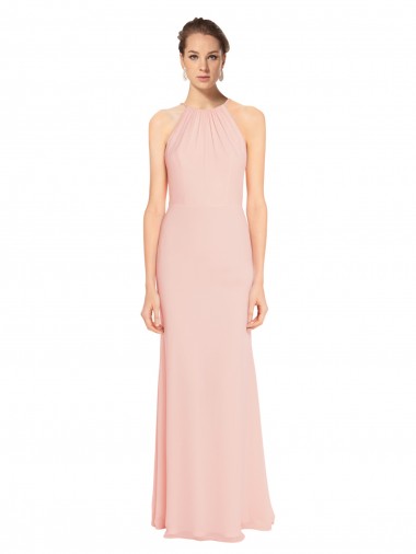 High Neck Long Chiffon Halter Bridesmaid Dress with Drape Chiffon Overlay Glasgow