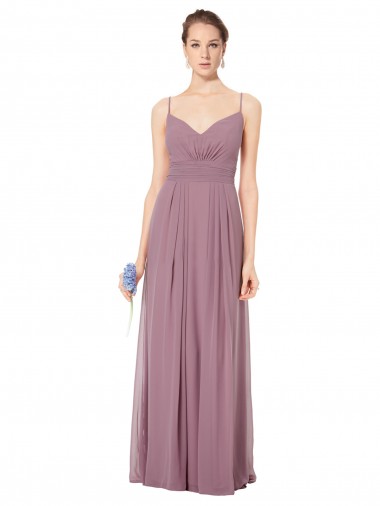 V-Neck Spaghetti Strap Open Back Long Chiffon Bridesmaid Dress Glasgow