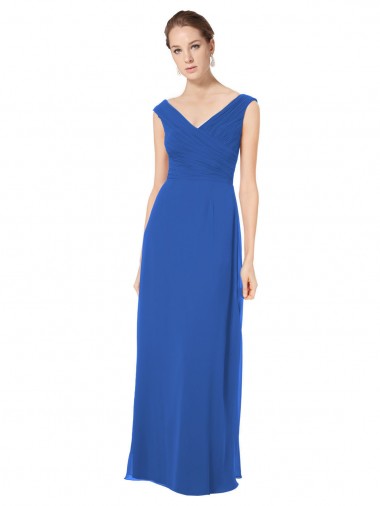 Long Chiffon Strapless Bridesmaid Dress with Wide Front and Back V-Neckline Glasgow
