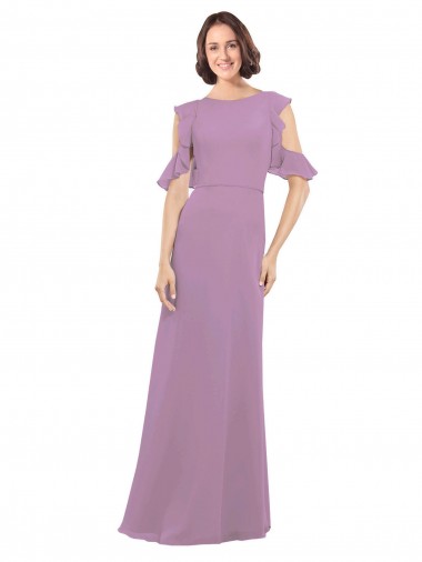 Long Chiffon Bridesmaids Dress with Flounced Sleeve Detail and Criss Cross Back Glasgow