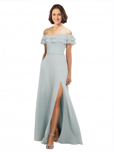 Luxe Chiffon Bridesmaids Dress with Off the Shoulder Flounced Neckline Glasgow