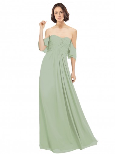 Boho Chic Chiffon Bridesmaids Dress with Off the Shoulder Neckline Glasgow