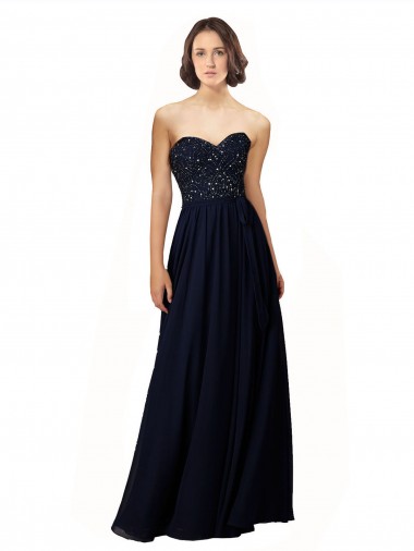 Long Chiffon Sweetheart Neckline Bridesmaid Dress with Beading Glasgow