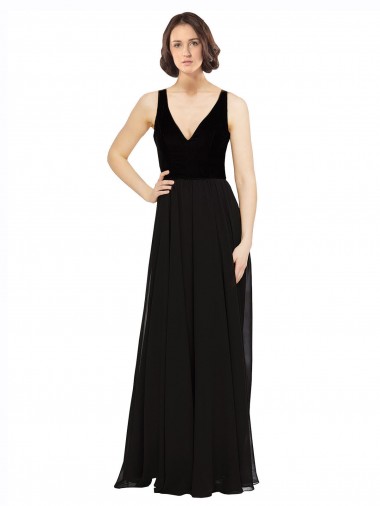 Stretch Velvet and Chiffon Bridesmaids Dress with V-Neckline Glasgow