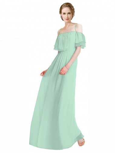 Spaghetti Straps Long Chiffon Off-The-Shoulder Bridesmaid Dress with Double Flounce Sleeves Glasgow