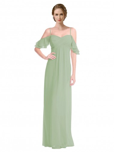 Long Chiffon Off-The-Shoulder Bridesmaid Dress with Double Flounce Sleeves Glasgow