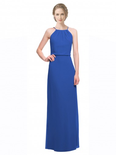 Long Chiffon Spaghetti Strap Bridesmaid Dress with Blouson Top Glasgow
