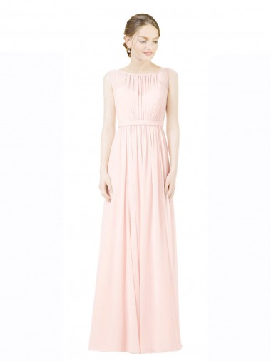 Long Chiffon Sleeveless Bridesmaid Dress with Sheer Illusion Top and V-Back Glasgow