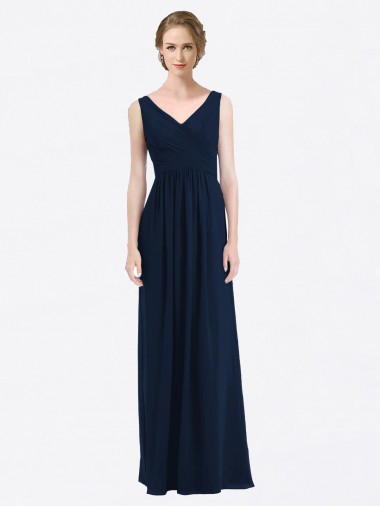 Long Chiffon V-Neck Sleeveless Bridesmaid Dress with Criss-Cross Pleated Bodice Glasgow