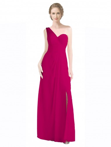 Full Length Chiffon Bridesmaid Dress with One Wide Shoulder Strap Glasgow