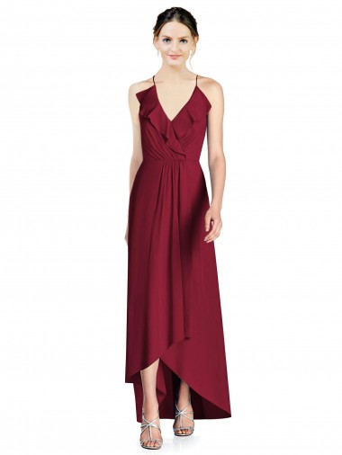 Draped V-Neck High Low Chiffon Bridesmaid Dress Glasgow