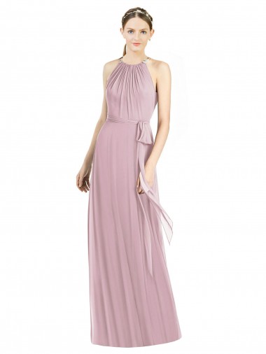 Shirred Halter Neck Long Chiffon Bridesmaid Dress Glasgow