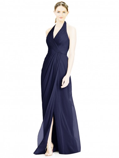 V-Neck Halter Chiffon Bridesmaid Dress with Side Front Slit Glasgow