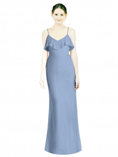 Deep Open Back Long Chiffon V-Neck Bridesmaid Dress Glasgow