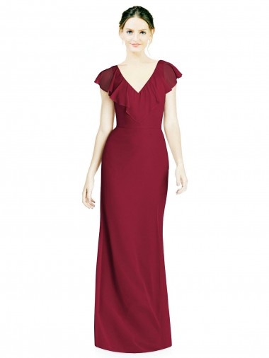 V-Neck V-Back Long Chiffon Bridesmaid Dress Glasgow