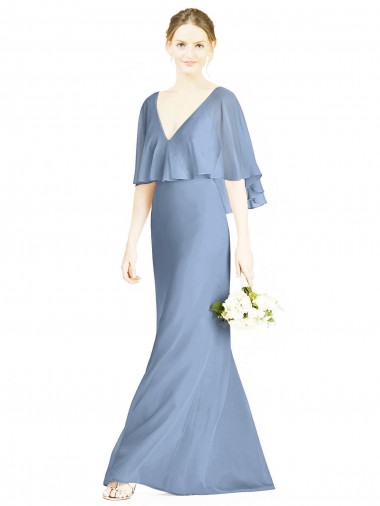 V-Back Trumpet Chiffon Bridesmaid Dress with Draped Cape Overlay Glasgow