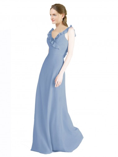 Fluted Chiffon Wrap Bridesmaid Dress with Ruffles V-Neck Glasgow