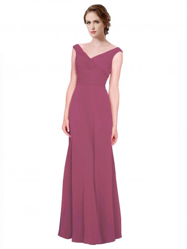 V-Neckline Long Chiffon Bridesmaid Dress with Wide V-Back Glasgow