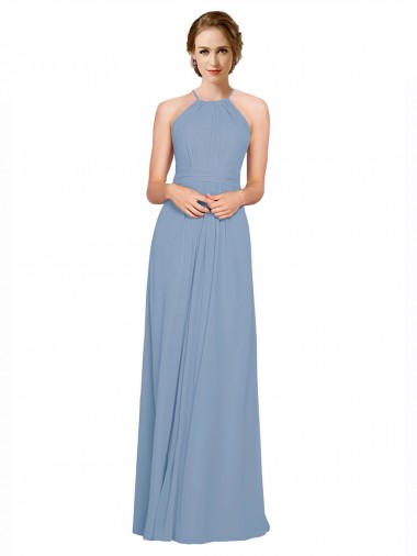 Pleated Halter Neckline A-Line Chiffon Bridesmaid with Criss Cross Back Glasgow