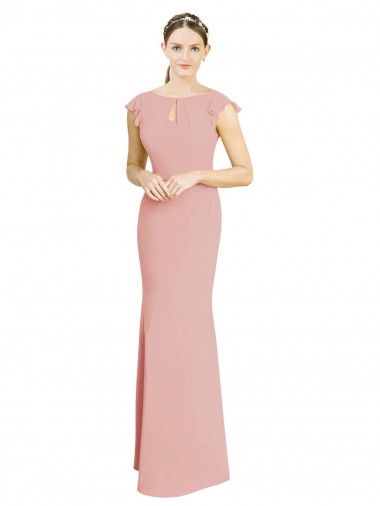 Chiffon Cap Sleeves Long Bridesmaid Dress with Keyhole Glasgow