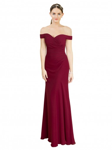Off the Shoulder Long Chiffon Bridesmaid Dress / Prom Dress with Pleats Glasgow