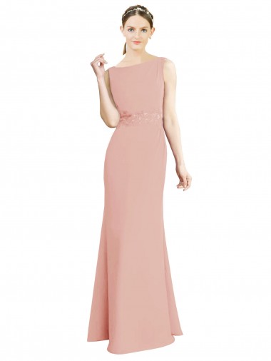 Full Length Long Chiffon Bridesmaid Dress with Pleated Lace Waist Glasgow