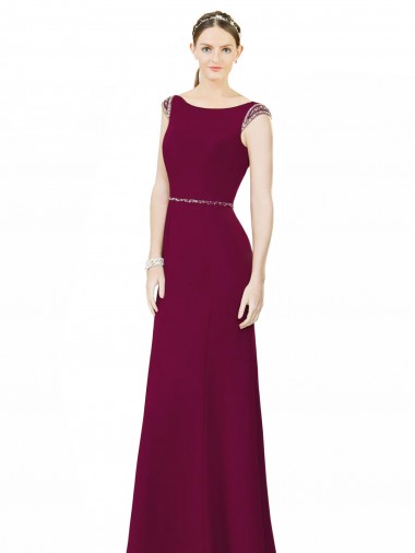 Slim Chiffon Bridesmaid Dress with Embellished Capped Sleeves Glasgow