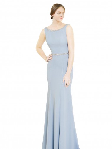 Full Length Chiffon Bridesmaid Dress with Sparkly Neckline and Belt Glasgow