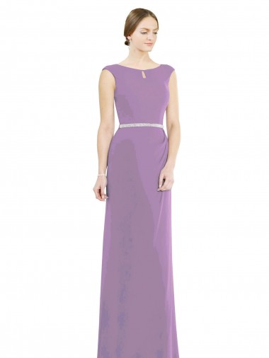 Long Chiffon Bridesmaid Dress with Boat Neckline and Keyhole Glasgow