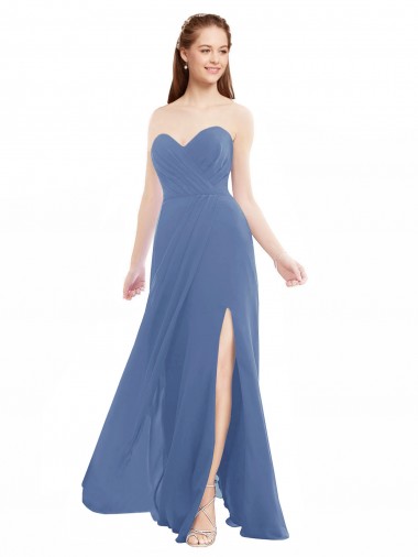 Classic Strapless Bridesmaids Dress with Draped Sweetheart Bodice and Side Slit Glasgow