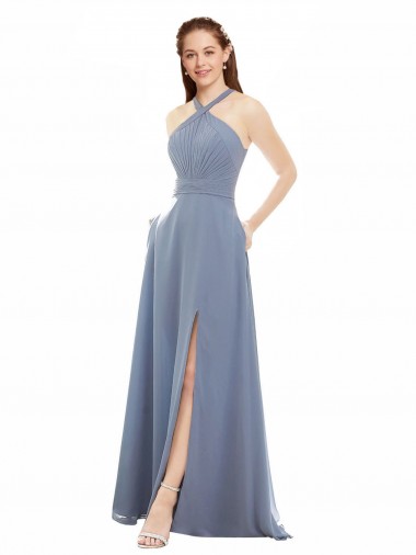 High Neck Chiffon Bridesmaid Dress with Draped Bodice Glasgow