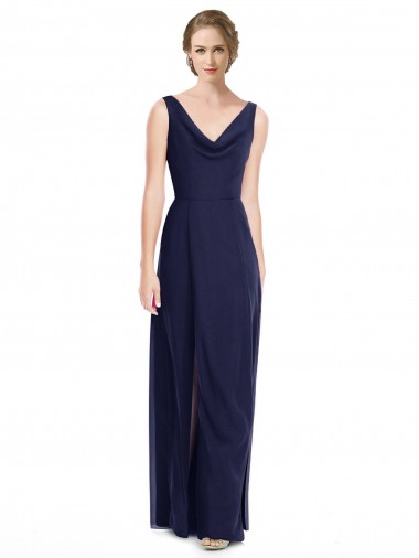 Cowl Neck Deep V-Back Chiffon Bridesmaid Dress with Side Front Slits Glasgow