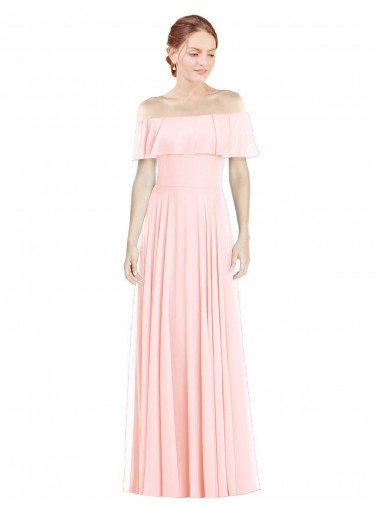 Off the Shoulder Long Bridesmaid Dress With Ruffle Overlay Glasgow
