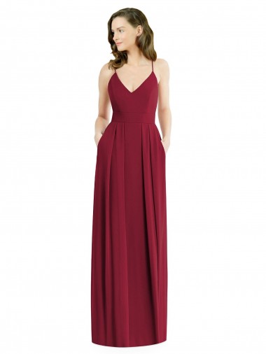 Pleated Skirt Chiffon Maxi Bridesmaid Dress with Pockets Glasgow