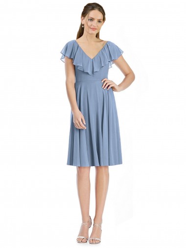 Cocktail Length V-Neck V-Back Short Chiffon Bridesmaid Dress Glasgow