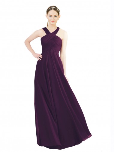 Draped Long Chiffon Bridesmaid Dress with Unique Crossed Neckline Glasgow