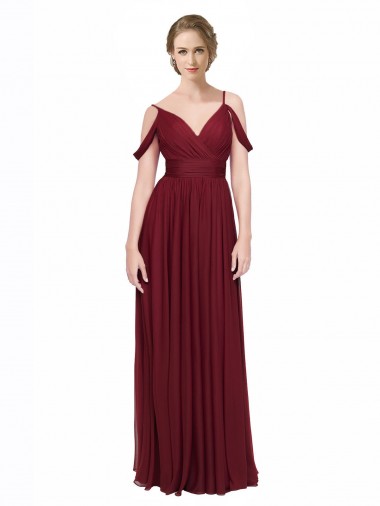 Off the Shoulder V-Neck Petite Chiffon Bridesmaid Dress with Open Back Glasgow