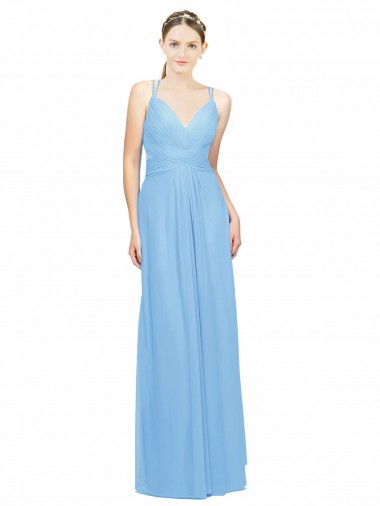 Double Straps Shoulder V-Neck Sheath Chiffon Bridesmaid Dress with Keyhole Back Glasgow