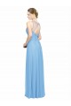 Double Straps Shoulder V-Neck Sheath Chiffon Bridesmaid Dress with Keyhole Back